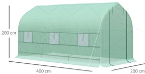 Estufa Tipo Túnel 400x200x200cm Estufa de Jardim com 6 Janelas Transpi