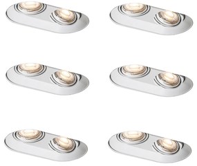 Conjunto de 6 focos embutidos arredondados brancos GU10 50mm 2-luzes - Hubs
