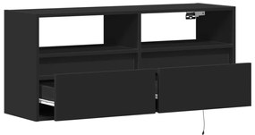 Móvel de parede para TV com luzes LED 100x31x45 cm preto