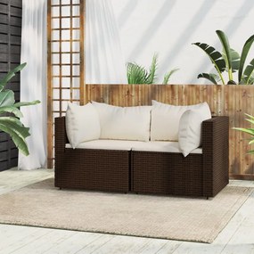 vidaXL Sofás de canto para jardim com almofadões 2pcs vime PE castanho
