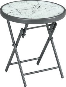 Outsunny Mesa de centro dobrável mesa de apoio dobrável tampo efeito mármore em vidro temperado estrutura em metal redonda Ø45 x 50 cm branco | Aosom Portugal