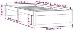 Estrutura de cama 90x200 cm madeira maciça cinzento