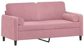 Sofá 2 lugares c/ almofadas decorativas 140 cm veludo rosa