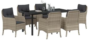 Conjunto de Jantar de Jardim com Almofadas Cinza-claro Rattan Poliéste