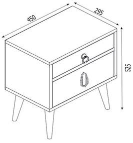 Mesa de Cabeceira Leiria com 2 Gavetas - Design Nórdico