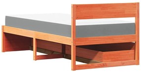 Cama com gavetas e colchão 100x200 cm pinho maciço castanho-mel