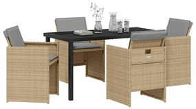 Conjunto de Jantar de Jardim com 5 peças e Almofadas Beijinhas, Rattan