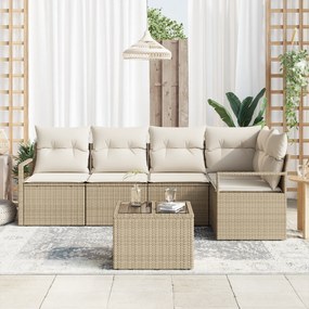 Conjunto de Sofá vidaXL de 6 Peças com Almofadas Marrons de Rattan, So