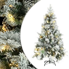 vidaXL Árvore de Natal pré-iluminada c/ flocos neve e pinhas PVC/PE