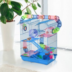 Gaiola de hamster multinível com plataformas domésticas 47x30x59 cm Azul