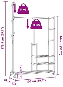 Cabide com prateleiras e rodas 100x38x175,5 cm bambu