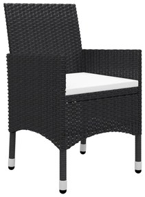 3 pcs conjunto de jantar para jardim com almofadões preto
