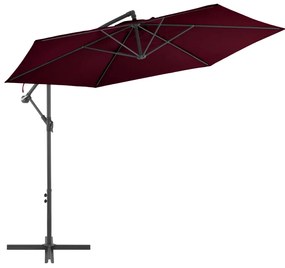Guarda-sol de jardim cantilever c/ poste alumínio 300 cm bordô