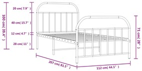 Estrutura de cama com cabeceira e pés 107x203 cm metal branco