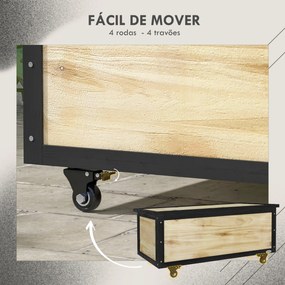 Baú de Exterior 121 L Baú de Armazenamento em Madeira com 4 Rodas para Jardim Pátio Varanda 100x50x43 cm Natural e Preto