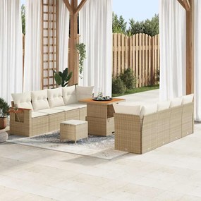 Conjunto de Sofá de Jardim vidaXL de 11 Peças com Almofadas em Rattan Poliéster Bege