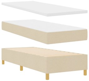 Cama Box Spring com Colchão &amp; LED Creme 80x200 cm Tecido