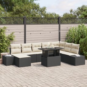 Conjunto de Sofá de Jardim 9 Peças com Almofadas Preto Rattan Sintétic