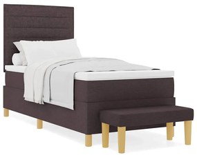 Cama Box com Colchão e Banqueta Castanho Escuro 90x200 cm Tecido