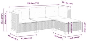 4 pcs conjunto de sofás para jardim c/ almofadões vime PE preto