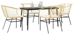 vidaXL Conjunto jantar jardim 5 peças almofadas vidro vime PE castanho