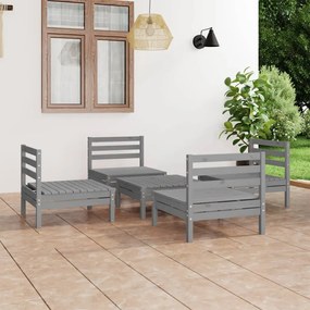 5 pcs conjunto lounge de jardim pinho maciço cinzento