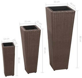Floreiras de jardim altas 3 pcs vime PE castanho
