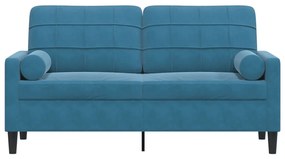 Sofá 2 lugares c/ almofadas decorativas 140 cm veludo azul