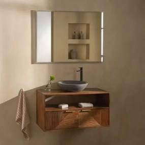 Conjunto De Móvel De Casa De Banho Em Madeira De Manga Baty Madeira De Manga & Cimento Cinzento Redondo Ø40 Cm Tarsis & Led - Sklum
