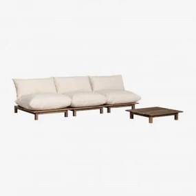 Conjunto De Sala Com Sofá Modular Reclinável De 3 Peças E Mesa De Centro Em Madeira De Acácia Brina Crema - Sklum