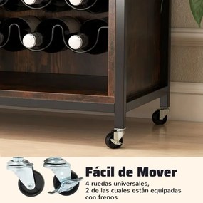 Garrafeira para Vinhos 108 x 40 x 81 cm com Luz LED de Cozinha com Prateleiras Ajustáveis Suportes para Copos e Garrafas Móvel Castanho