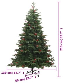 Árvore de Natal artificial articulada c/ pinhas e bagas 210 cm