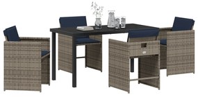 Conjunto de Jantar de Jardim de 5 Peças com Almofadas em Rattan Polipr