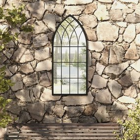 vidaXL Espelho de jardim p/ uso exterior ferro 100x45 cm preto