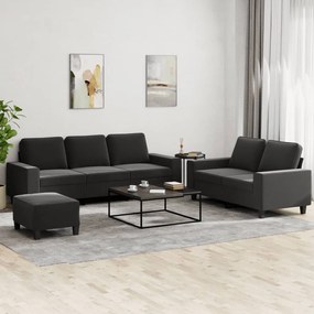 3 pcs conjunto de sofás tecido preto