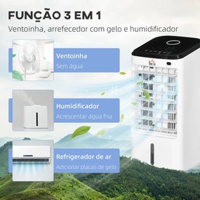 HOMCOM Climatizador Refrigerador de Ar Portátil 3,5 L 3 em 1 Climatizador Humidificador Ventoinha 65W Ecrã LED Controlo Remoto Temporizador Oscilação 3 Velocidades 3 Modos 24,5x27x60 cm Branco