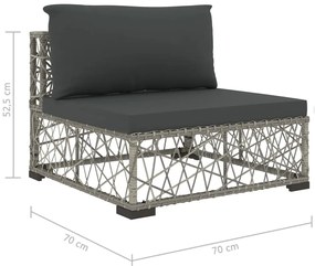6 pcs conjunto lounge de jardim c/ almofadões vime PE cinzento