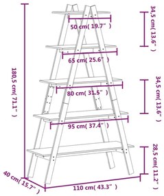 Estante c/ 5 prateleiras forma de A 110x40x180,5cm pinho maciço