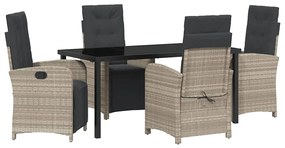 Conjunto de Jantar com 5 Peças e Almofadas Cinza Claro em Rattan Sinté