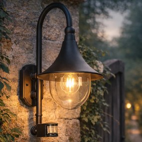 Candeeiro de parede exterior preto IP44 com sensor de movimento - Daphne