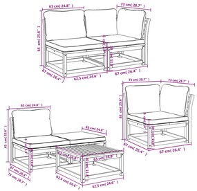 6 pcs conjunto lounge jardim c/almofadões madeira maciça acácia