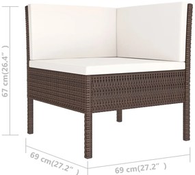 6 pcs conjunto lounge jardim c/ almofadões vime PE castanho