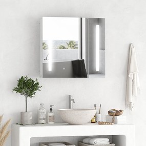 Armário com Espelho de Casa de Banho com Luz LED Suspenso 2 Portas e Interruptor Tátil Estilo Moderno 70x15x65 cm Branco