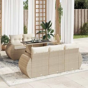 vidaXL 6 pcs conjunto de sofás p/ jardim com almofadões vime PE bege