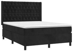 Cama box spring c/ colchão/LED 140x200 cm veludo preto