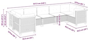 7 pcs conjunto de sofás p/ jardim com almofadões vime PE bege