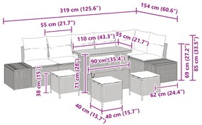 Conjunto de Sofá de Jardim vidaXL 10 Peças com Almofadas Bege Rattan S