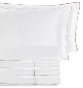 Jogo de lençóis 100% algodón cetim 300 fios: Overlock Branco Cama 200cm - 1 lençol superior 280 x 290 cm + 1 lençol capa ajustável 200 x 200+ 30 cm + 2  fronhas almofada 50x70 cm