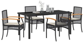Conjunto de Jantar de Jardim com 5 Peças e Almofadas Preto Vime PE