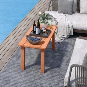Mesa apoio de jardim em madeira 90 x 45,5 x 43,5 cm com tampo de ripas, pés estáveis e ligação reforçada para jardim, terraço, pátio e varanda Natural
